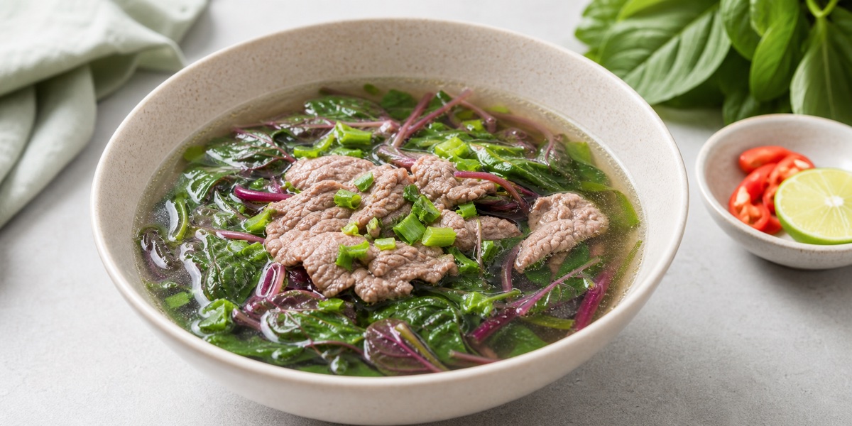 Canh rau dền thịt bò soup with amaranth greens and beef